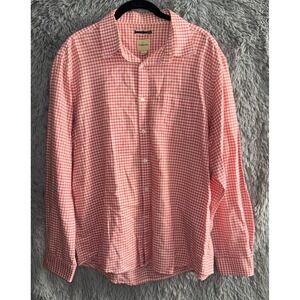 GH Bass Co Gingham Shirt Womens Large Coral White Long Sleeve Button Down Cotton